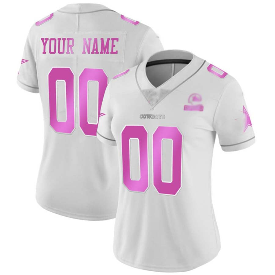 Custom D.Cowboys White/Pink Game Jersey Stitched Football Jerseys