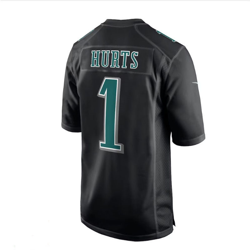 P.Eagles #1 Jalen Hurts Black LVII Patch Fashion Game Jersey Stitched American Football Jerseys