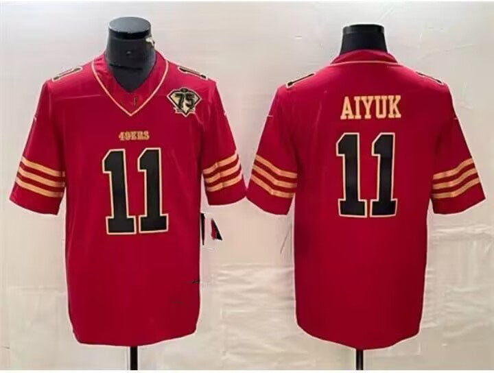 SF.49ers #11 Brandon Aiyuk 75th Anniversary Alternate Red Stitched Game Football Jersey