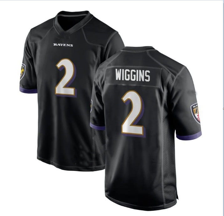 B.Ravens #2 WIGGINS Black Alternate Game Player Jersey Stitched American Football Jerseys