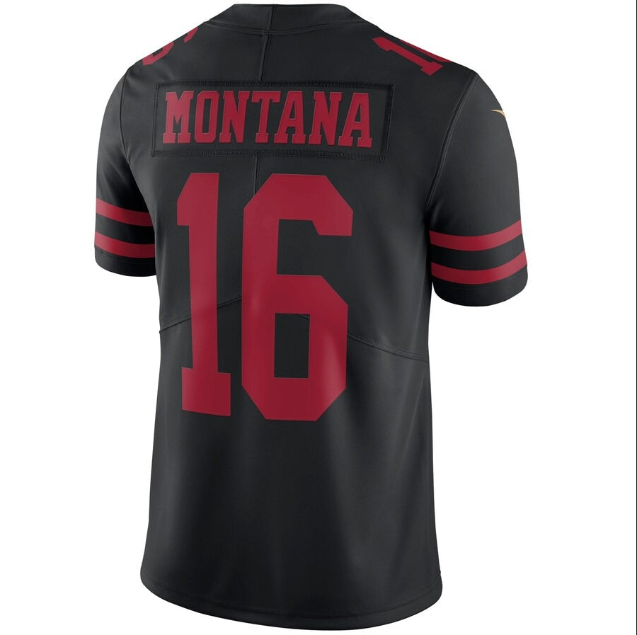 SF.49ers #16 Joe Montana Retired Player Vapor Untouchable Limited Throwback Jersey - Black Stitched American Football Jerseys