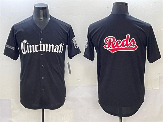 Cincinnati Reds Team Big Logo Black 'Gothic Queen City Edition' Vapor Premier Limited Stitched Baseball Jersey