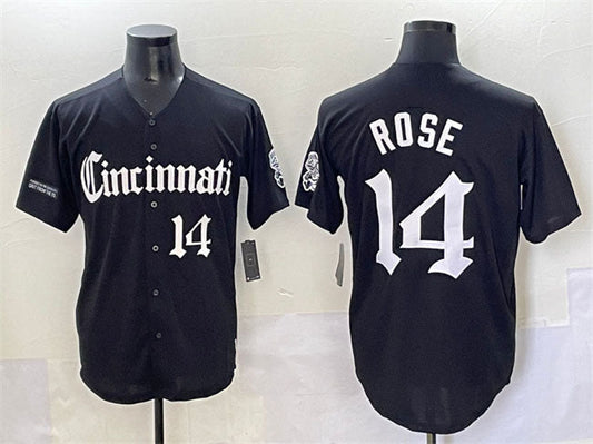 Cincinnati Reds #14 Pete Rose Black 'Gothic Queen City Edition' Vapor Premier Limited Stitched Baseball Jersey