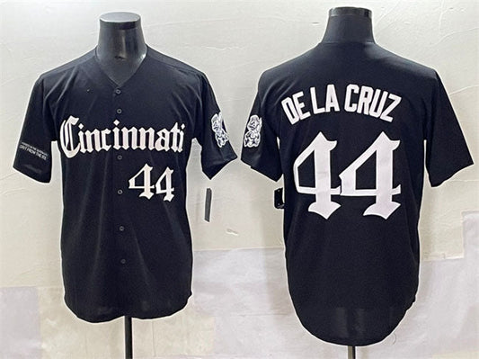 Cincinnati Reds #44 Elly De La Cruz Black 'Gothic Queen City Edition' Vapor Premier Limited Stitched Baseball Jersey