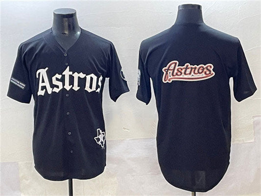 Houston Astros Team Big Logo Black Gothic 'Houston Born Barrio Raised' Limited Stitched Baseball Jersey