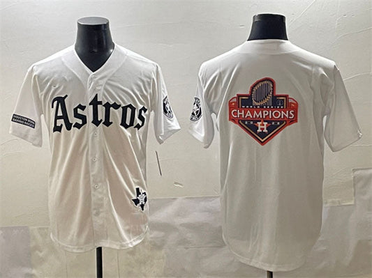 Houston Astros Team Big Logo White Gothic 'Houston Born Barrio Raised' Limited Stitched Baseball Jersey