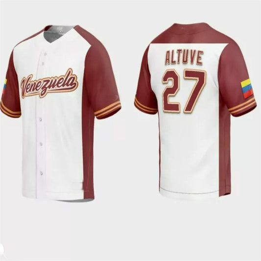 #27 Jose Altuve Venezuela Baseball 2023 World Baseball Classic Replica Jersey ¡§C White Stitches Baseball Jerseys