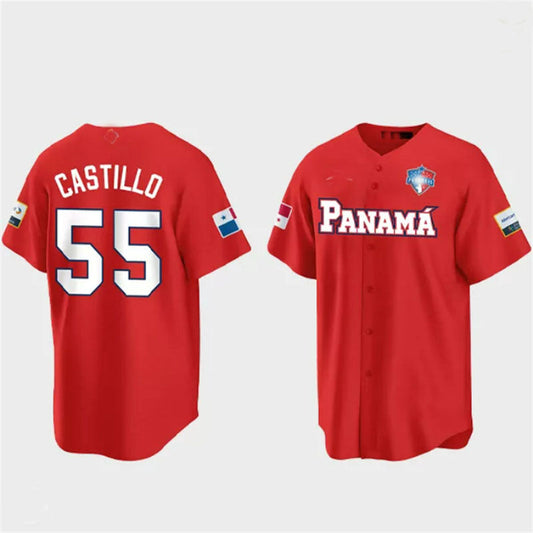 #55 Luis Castillo Panama Baseball 2023 World Baseball Classic Jersey ¡§C Red Stitches Baseball Jerseys