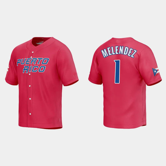 #1 MJ MELENDEZ PUERTO RICO BASEBALL 2023 WORLD BASEBALL CLASSIC JERSEY ¡§C RED Stitches Baseball Jerseys
