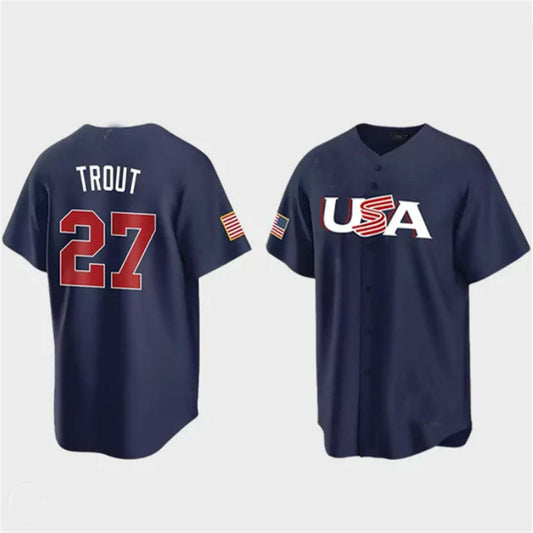 #27 Mike Trout USA Baseball 2023 World Baseball Classic Jersey ¡§C Navy Stitches Baseball Jerseys