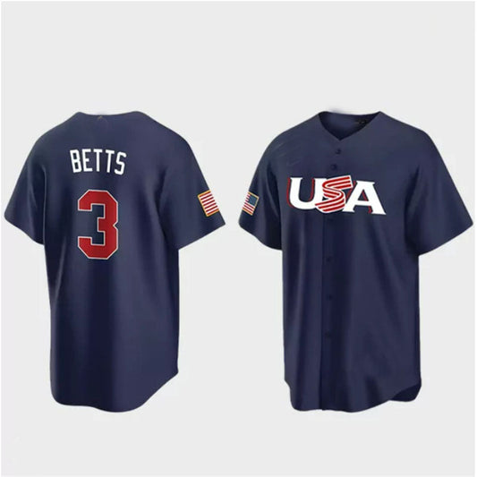 #3 Mookie Betts USA Baseball 2023 World Baseball Classic Jersey ¡§C Navy Stitches Baseball Jerseys