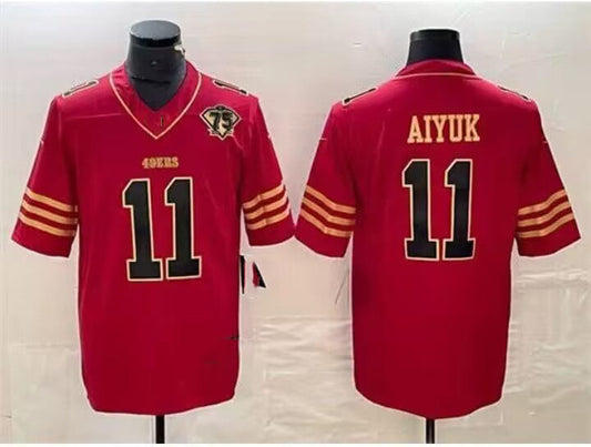 SF.49ers #11 Brandon Aiyuk 75th Anniversary Alternate Red Stitched Game Football Jersey