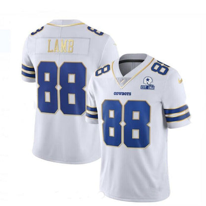 D.Cowboys #88 CeeDee Lamb ¡°Gold Series¡± White Gold Trim Stitched American Football Jerseys