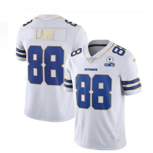 D.Cowboys #88 CeeDee Lamb ¡°Gold Series¡± White Gold Trim Stitched American Football Jerseys