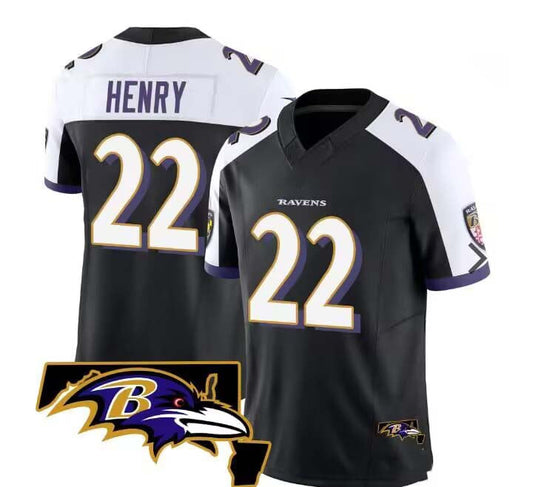 B.Ravens #22 Derrick Henry Black Maryland Patch Vapor Limited Jersey ¨C All Stitched American Football Jerseys