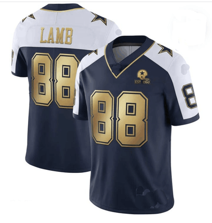 D.Cowboys #88 CeeDee Lamb Navy Team Gold C Patch Stitched American Football Jerseys