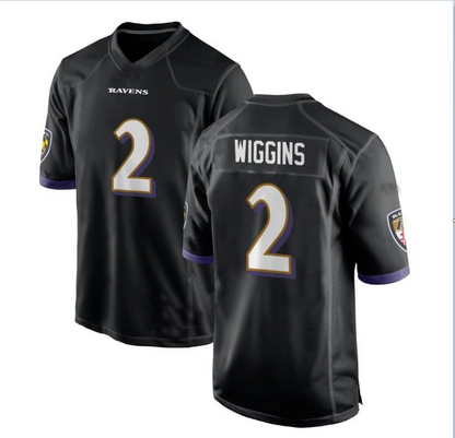 B.Ravens #2 WIGGINS Black Alternate Game Player Jersey Stitched American Football Jerseys