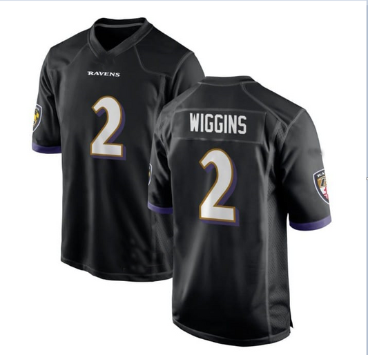 B.Ravens #2 WIGGINS Black Alternate Game Player Jersey Stitched American Football Jerseys