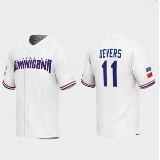 #11 Rafael Devers Dominican Republic Baseball 2023 World Baseball Classic Replica Jersey ¡§C White Stitches Baseball Jerseys