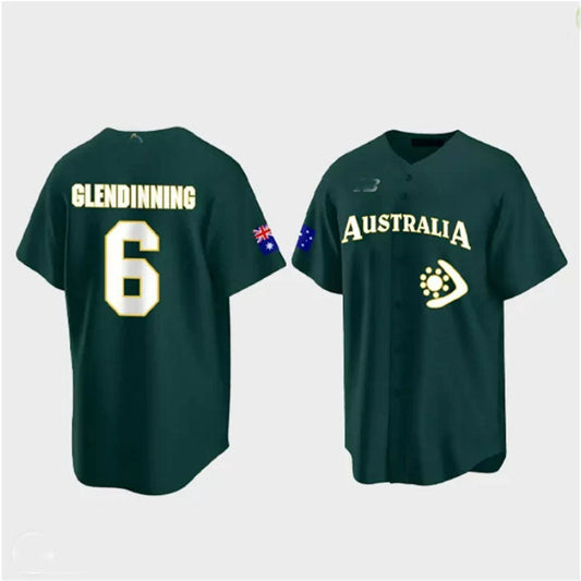 #6 Robbie Glendinning Australia Baseball 2023 World Baseball Classic Jersey ¡§C Green Stitches Baseball Jerseys