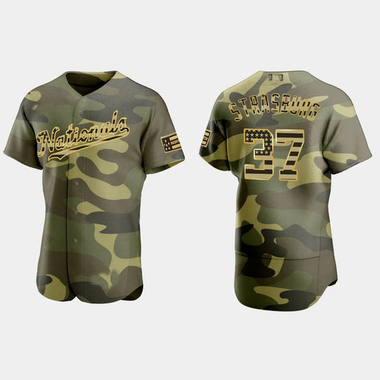 #37 STEPHEN STRASBURG WASHINGTON NATIONALS 2022 ARMED FORCES DAY AUTHENTIC JERSEY ¡§C CAMO Baseball Jerseys