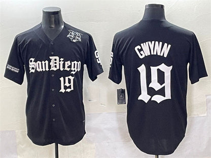 San Diego Padres #19 Tony Gwynn Black Gothic Edition Vapor Limited Stitched Baseball Jersey