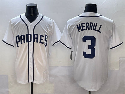 San Diego Padres #3 Jackson Merrill White Cool Base Stitched Baseball Jersey