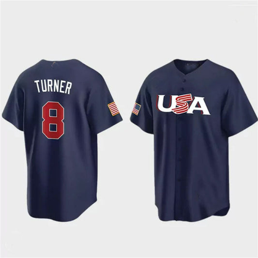 #8 Trea Turner USA Baseball 2023 World Baseball Classic Jersey ¡§C Navy Stitches Baseball Jerseys