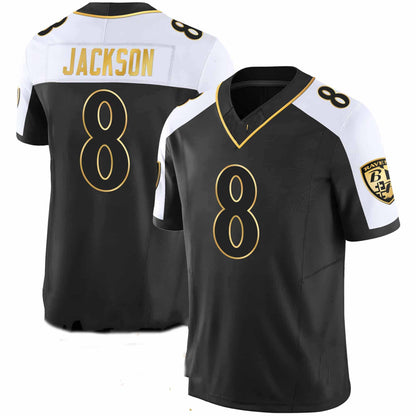 B.Ravens #8 Lamar Jackson Black Maryland Patch Vapor Gold Jersey ¨C All Stitched American Football Jerseys